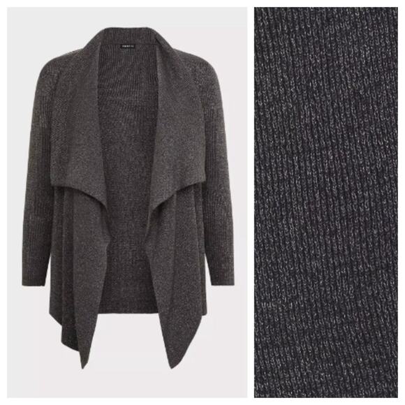 Torrid Women's Ribbed Cardigan Drape Front Shawl Sweater Grey Silver Size M/10 - Picture 2 of 9